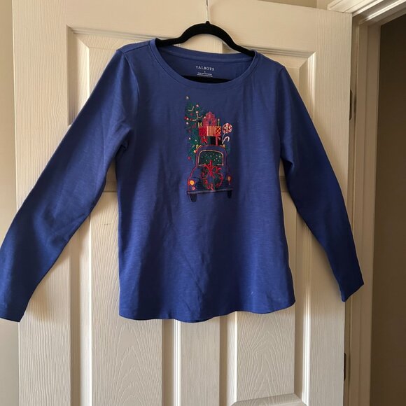 Talbots Christmas Embroidered Crewneck Long Sleeve Tee Size Small - Picture 6 of 11